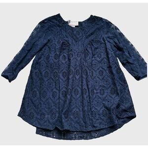 Fleur Wood Eyelet Lace Sheer Relaxed Blouse Small Boho Cottage Prairie Romantic